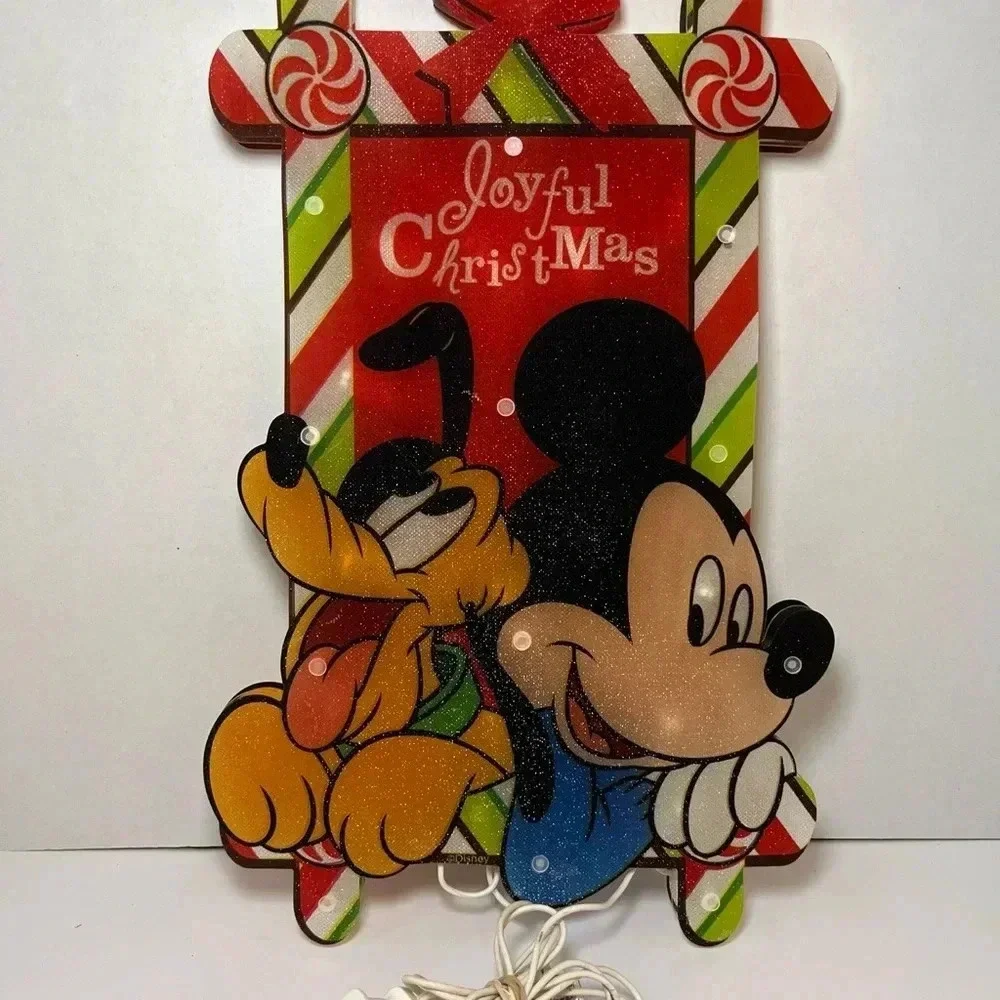 2010 Disney Mickey & Pluto Joyful Christmas Lights Lighted Sculpture 15 Inch